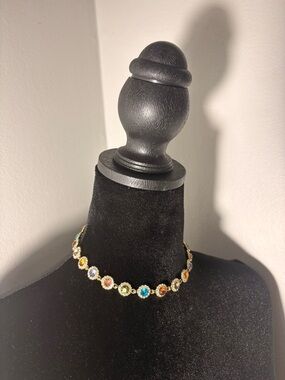 Multicolor Crystal Choker Necklace - Gold Tone